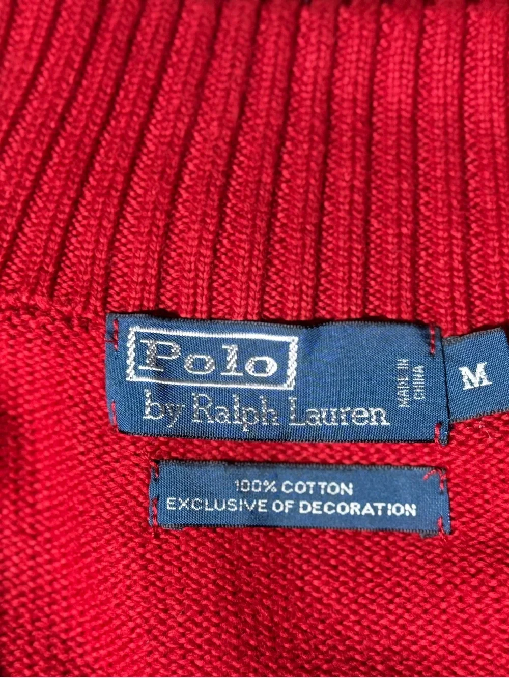 Ralph Lauren Red Half-Zip Knit Sweater with Polo Logo